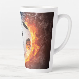Flaming Football/Soccer Ball Throw Pillow Latte Mug