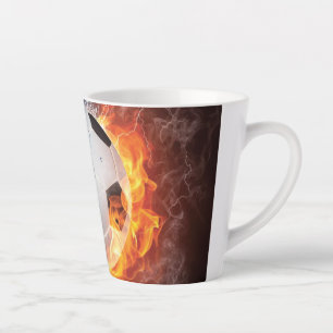 Flaming Football/Soccer Ball Throw Pillow Latte Mug