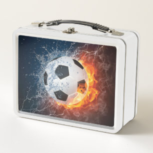 Flaming Football/Soccer Ball Throw Pillow Metal Lunch Box