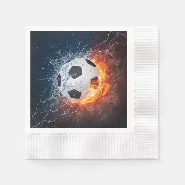 Flaming Football/Soccer Ball Throw Pillow Napkin (Front)