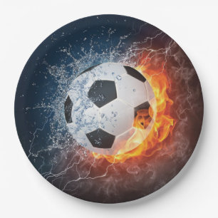 Flaming Football/Soccer Ball Throw Pillow Paper Plate