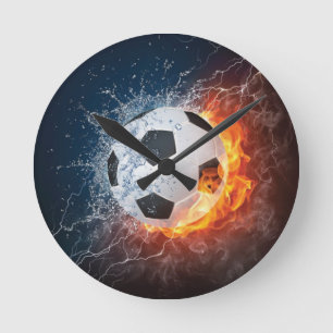 Flaming Football/Soccer Ball Throw Pillow Round Clock