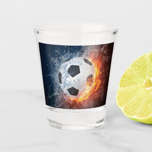 Flaming Football/Soccer Ball Throw Pillow Shot Glass (Front)