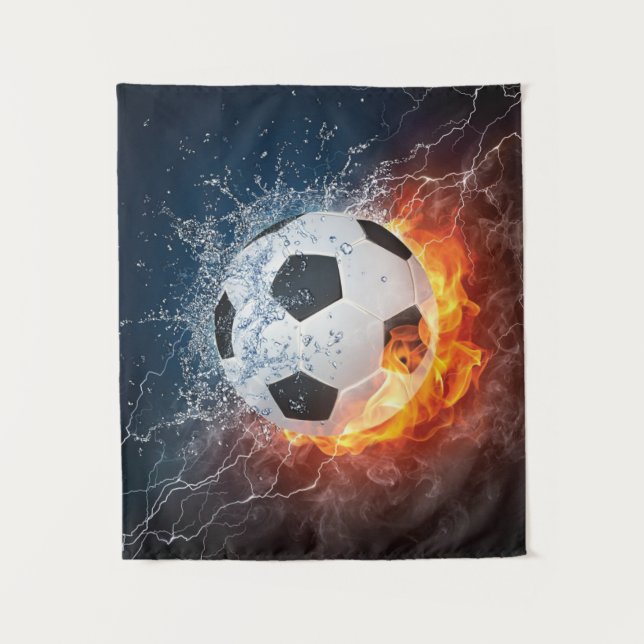 Flaming Football/Soccer Ball Throw Pillow Tapestry (Front)