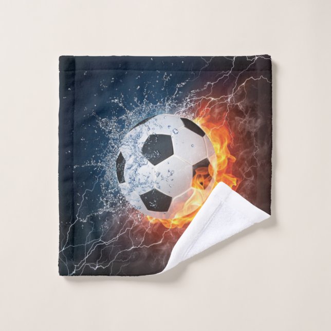 Flaming Football/Soccer Ball Throw Pillow Wash Cloth (Wash Cloth)