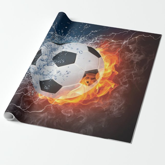 Flaming Football/Soccer Ball Throw Pillow Wrapping Paper (Unrolled)