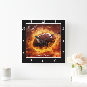 Flaming Football Sports  Square Wall Clock