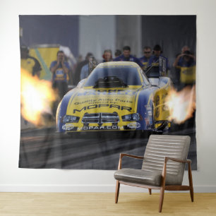 Flaming Funny Car Drag Racer Sports Tapestry