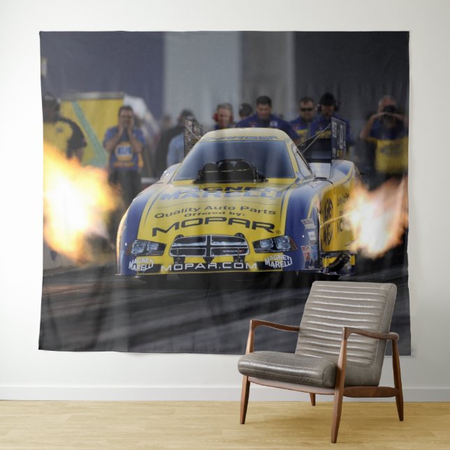 Flaming Funny Car Drag Racer Sports Tapestry (In Situ (Horizontal))