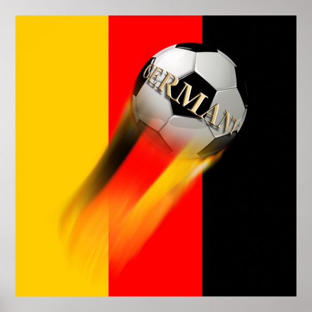 Flaming Germany Soccer Ball on Flag Poster (Front)