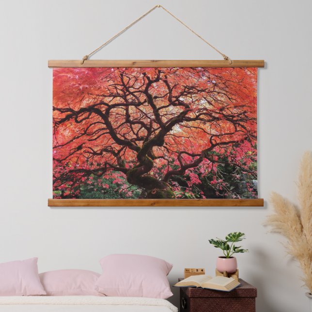 Flaming Gnarly Japanese Maple Tree Hanging Tapestry (Bedroom)
