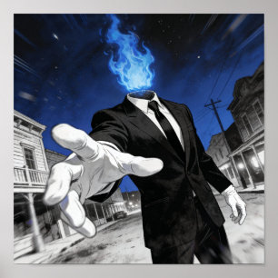 Flaming Headless Means Business Poster