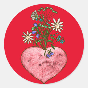 Flaming heart classic round sticker