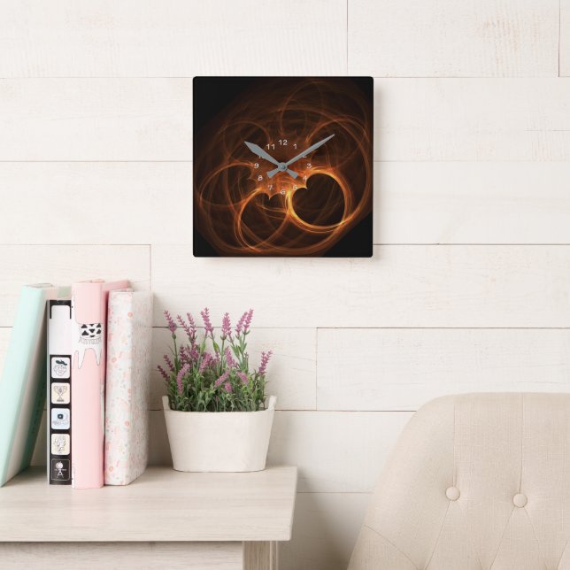 Flaming Heart Coil Square Wall Clock (Reading Room)