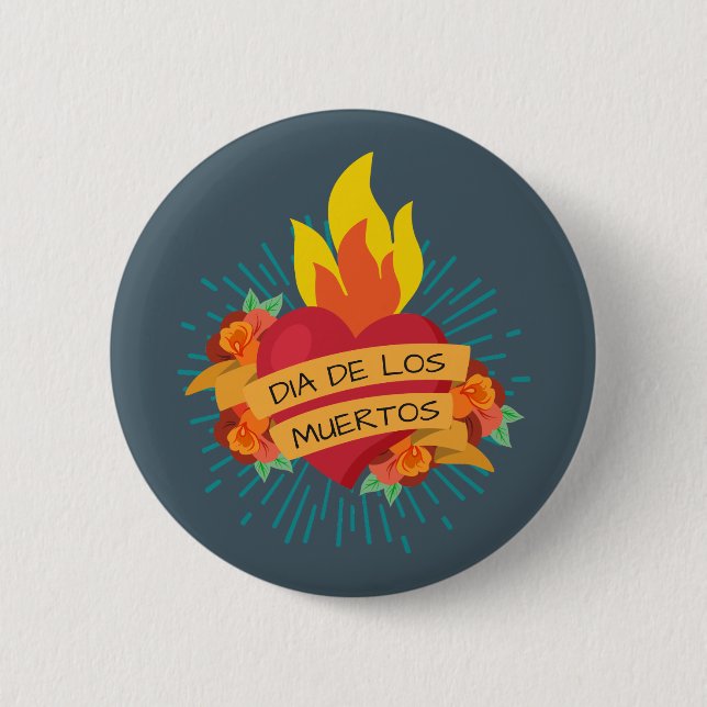 Flaming Heart Dia de los Muertos | Button (Front)