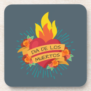 Flaming Heart Dia de los Muertos   Coaster