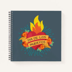Flaming Heart Dia de los Muertos Notebook