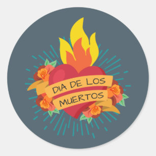 Flaming Heart Dia de los Muertos   Sticker