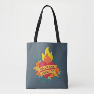 Flaming Heart Dia de los Muertos   Tote Bag