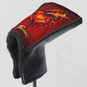 Flaming heart. golf head cover