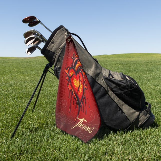 Flaming heart. golf towel (Green)
