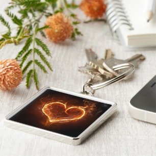 Flaming Heart Key Ring