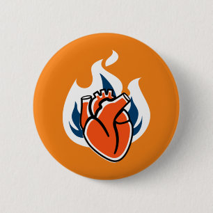Flaming Heart Orange Crush 6 Cm Round Badge
