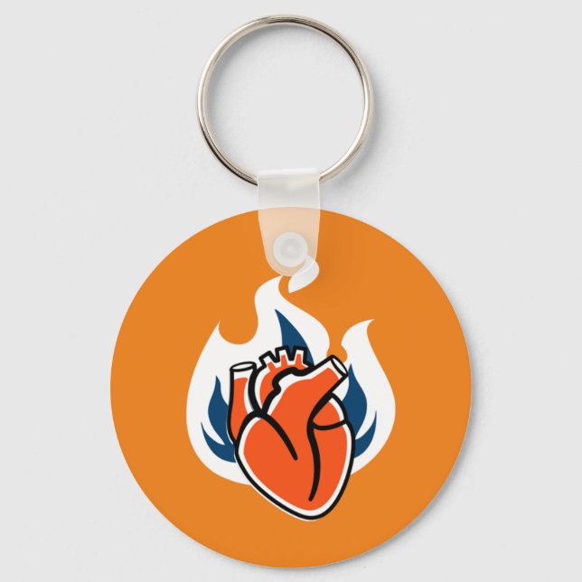Flaming Heart Orange Crush Key Ring (Front)