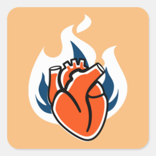 Flaming Heart Orange Crush Square Sticker