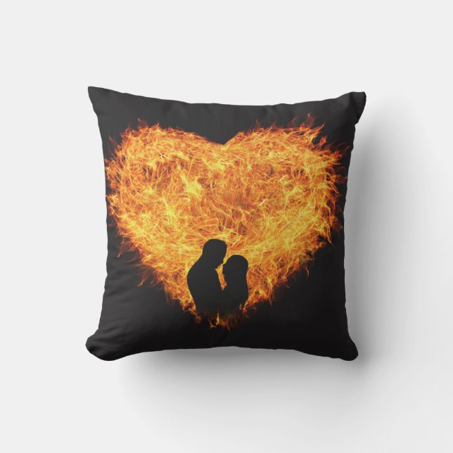 Flaming Heart Passionate Valentine's Day Outdoor Cushion (Front)