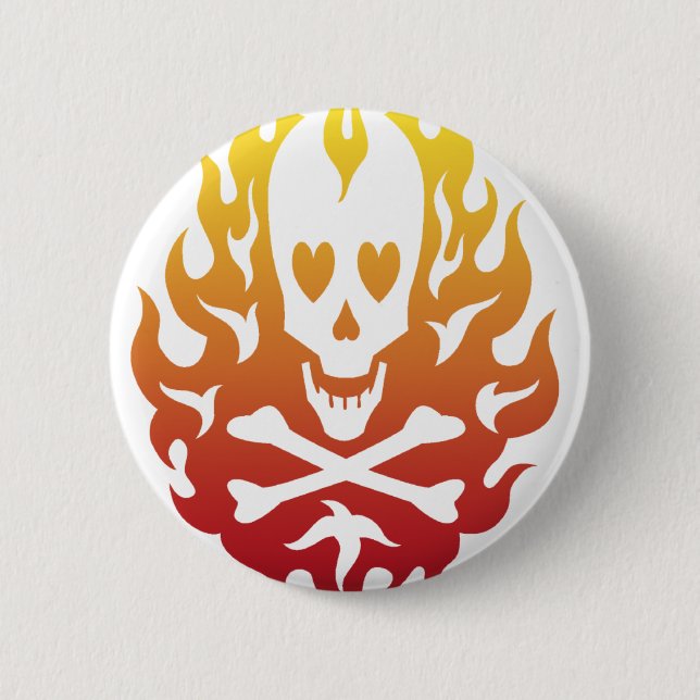 Flaming Heart Skull Pin (Front)