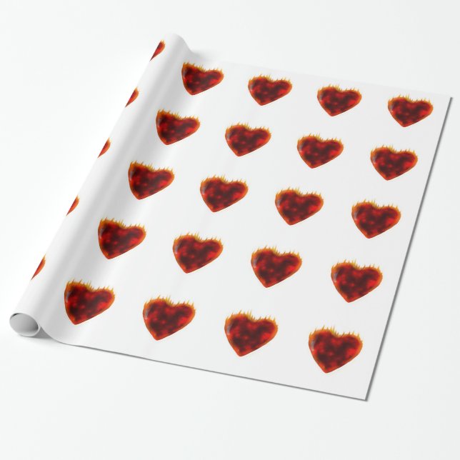 Flaming Heart Wrapping Paper (Unrolled)