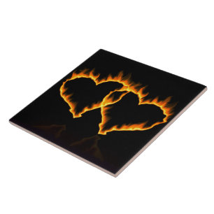 Flaming Hearts Ceramic Tile