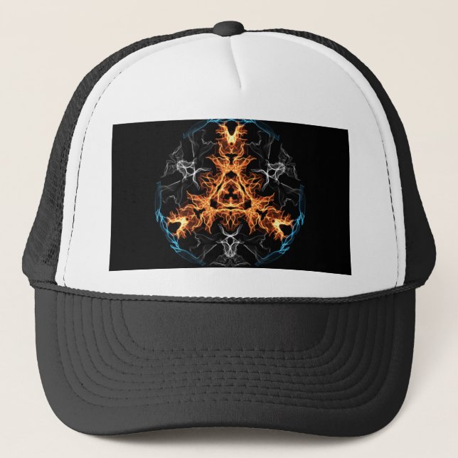 Flaming Heavy Metal Style Mandala Trucker Hat (Front)
