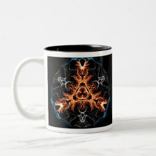 Flaming Heavy Metal Style Mandala Two-Tone Coffee Mug