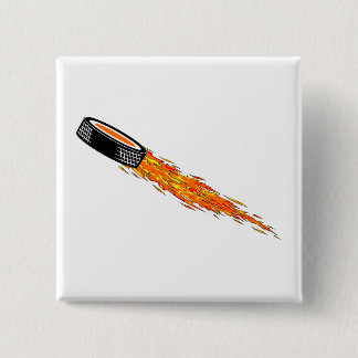 Flaming Hockey Puck 15 Cm Square Badge