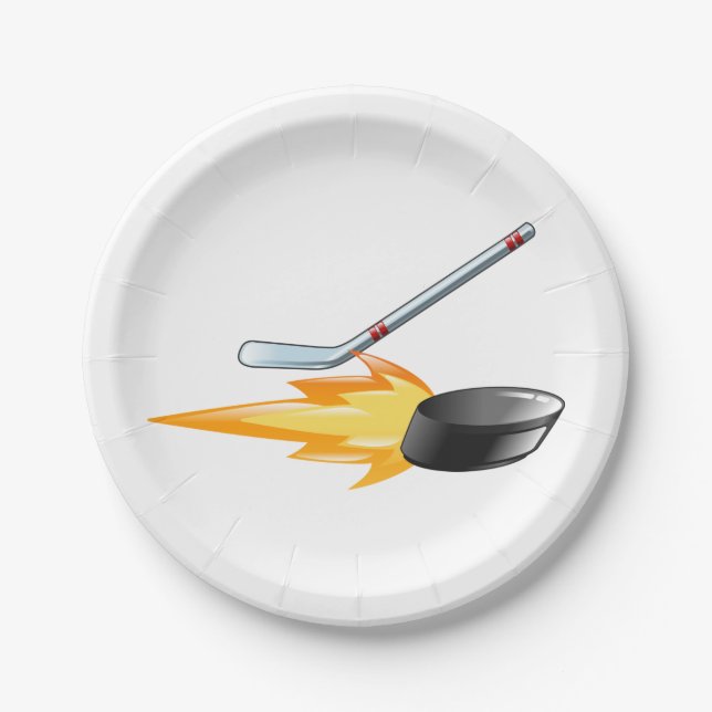 Flaming Hockey Puck Paper Plate (Front)