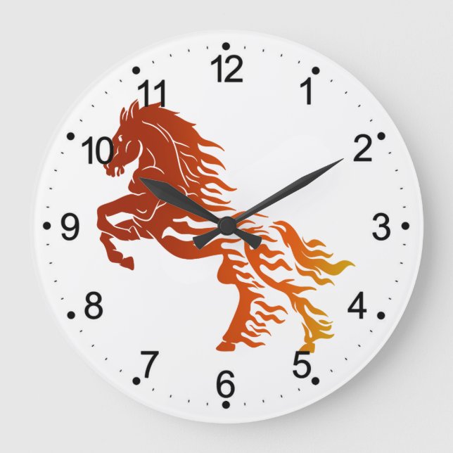 Flaming horse - Choose background colour Large Clock (Front)