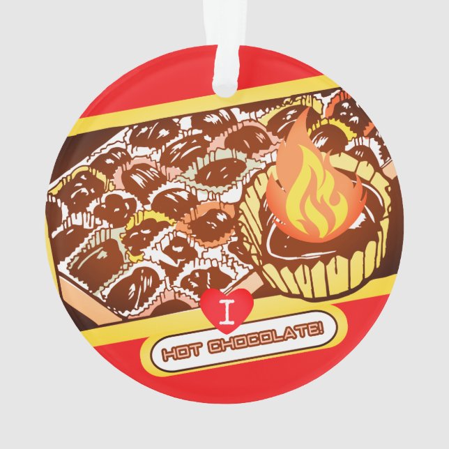 Flaming hot chocolate bon bons Christmas ornament (Back)