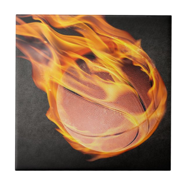 Flaming Hot Fiery Basketball Ceramic Tile (Front)