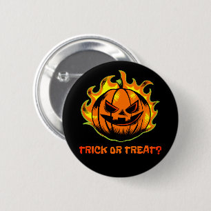 Flaming Jack-O’-Lantern Trick or Treat? –Halloween 6 Cm Round Badge