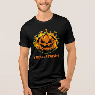 Flaming Jack-O’-Lantern Trick or Treat? –Halloween Tri-Blend Shirt