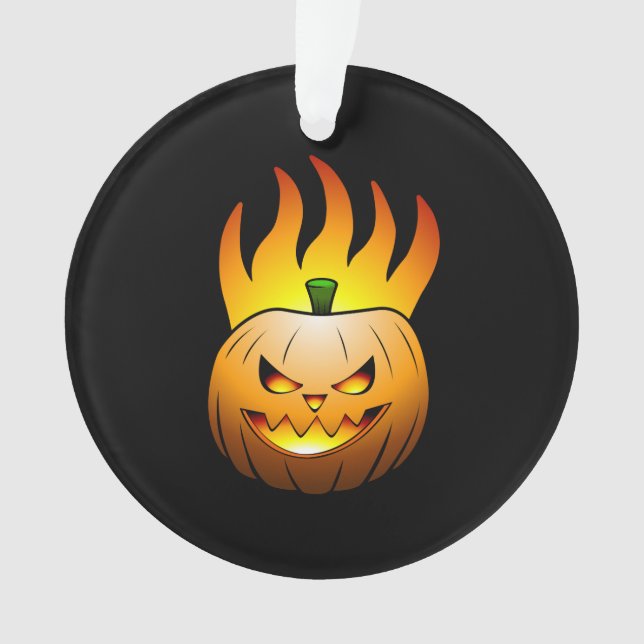 Flaming Jack O'lantern Halloween Pumpkin Ornament (Front)