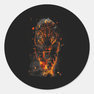 Flaming Jaguar Fierce Leopard Wild Fire Animal Sri Classic Round Sticker