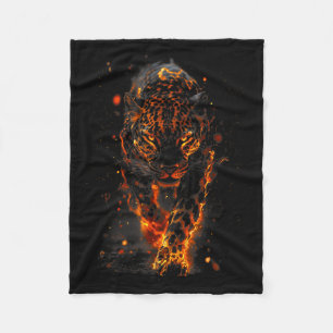Flaming Jaguar Fierce Leopard Wild Fire Animal Sri Fleece Blanket