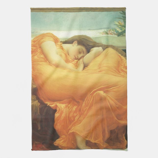 Flaming June by Lord Frederic Leighton Tea Towel (Vertical)