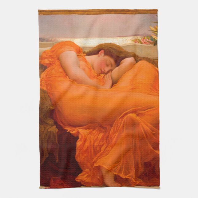 Flaming June by Lord Frederic Leighton Tea Towel (Vertical)
