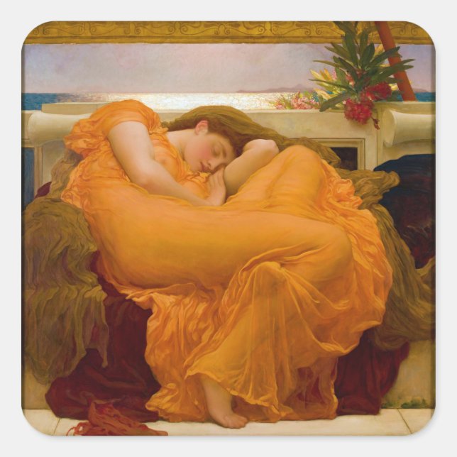 Flaming June by Sir Frederic Leighton Square Sticker (Front)