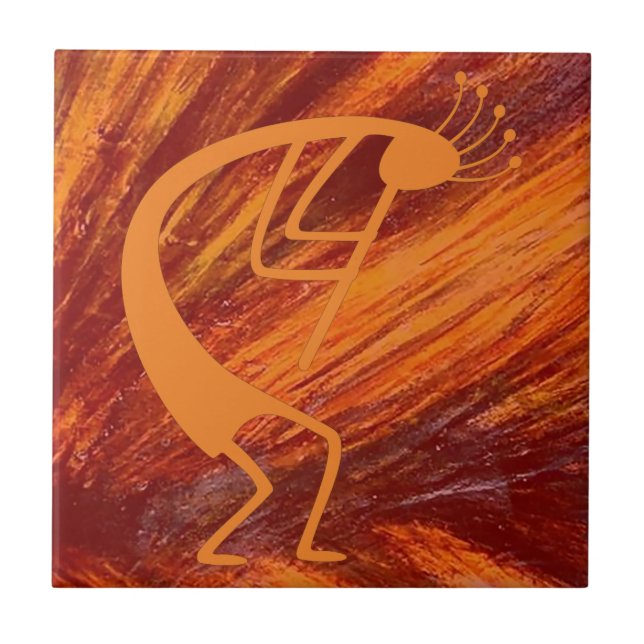 Flaming Kokopelli Ceramic Tile (Front)