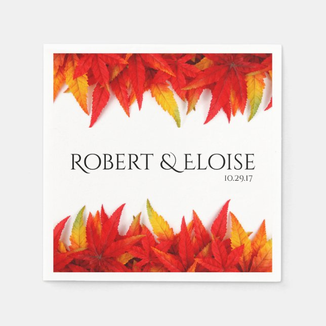 Flaming Leaves Autumn Personalised Napkin (Front)